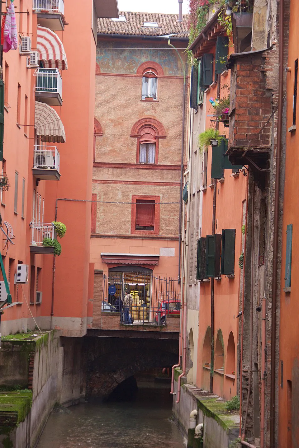 Iron gate on Via Oberdan overlooking the Canale delle Moline, Bologna