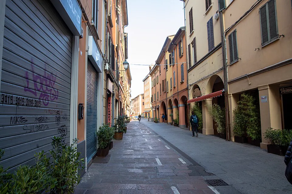 Via delle Moline in Bologna, the street that covers the canal