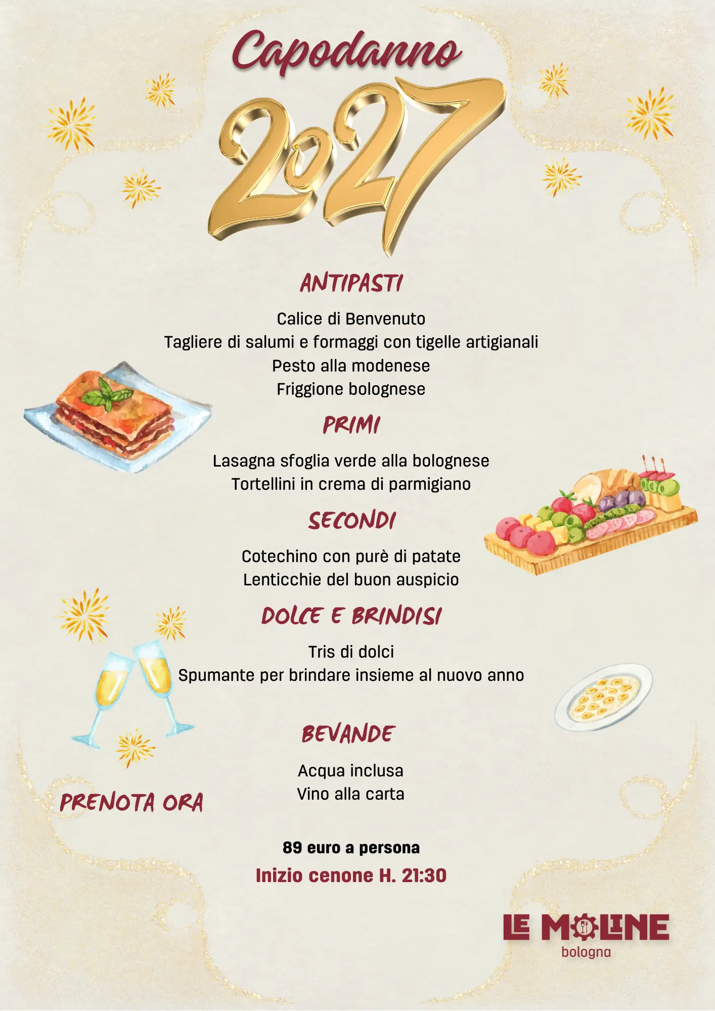 Menu Capodanno 2027 - Le Moline Osteria Bologna