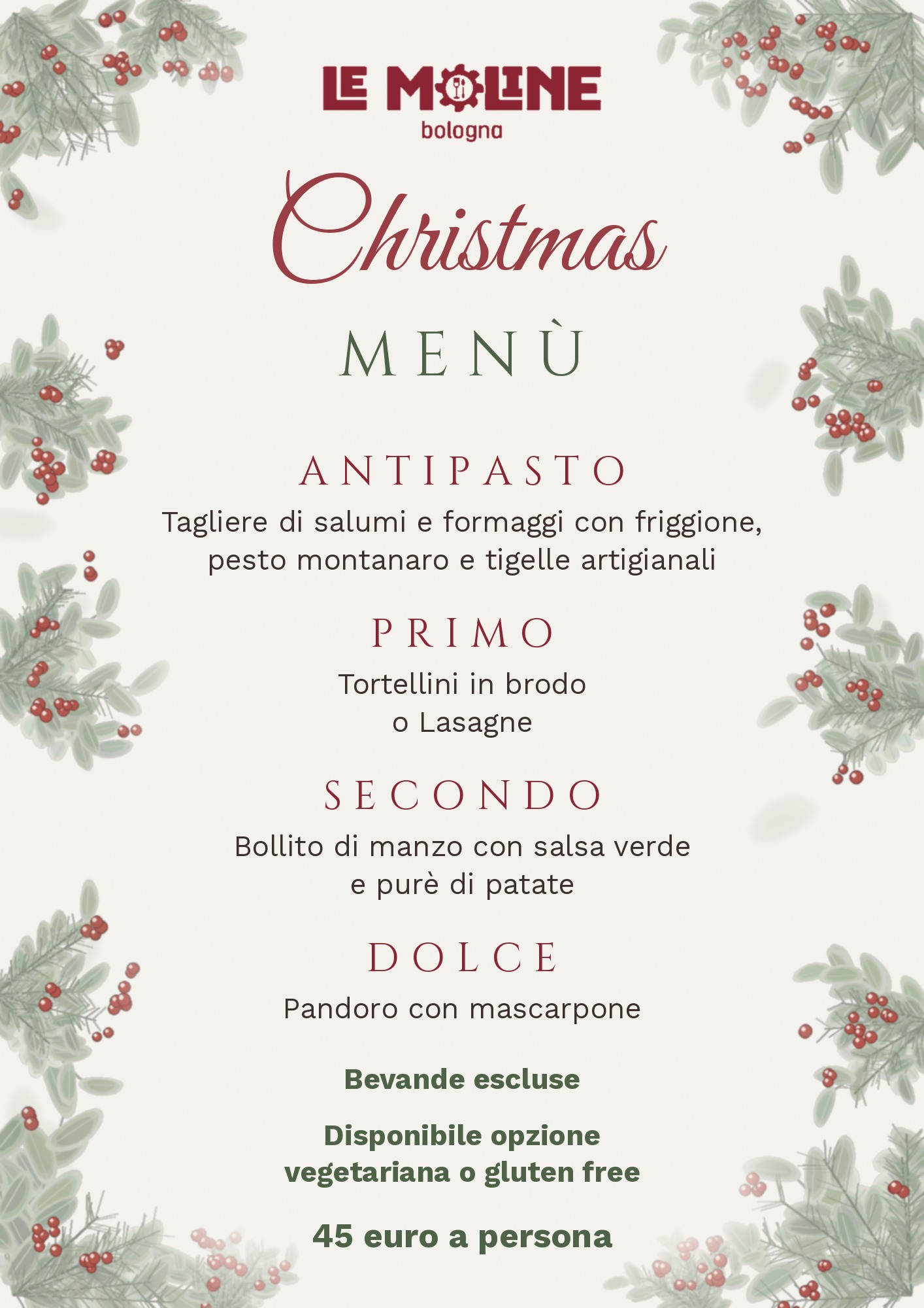 Menù di Natale 2026 - Le Moline Osteria Bologna